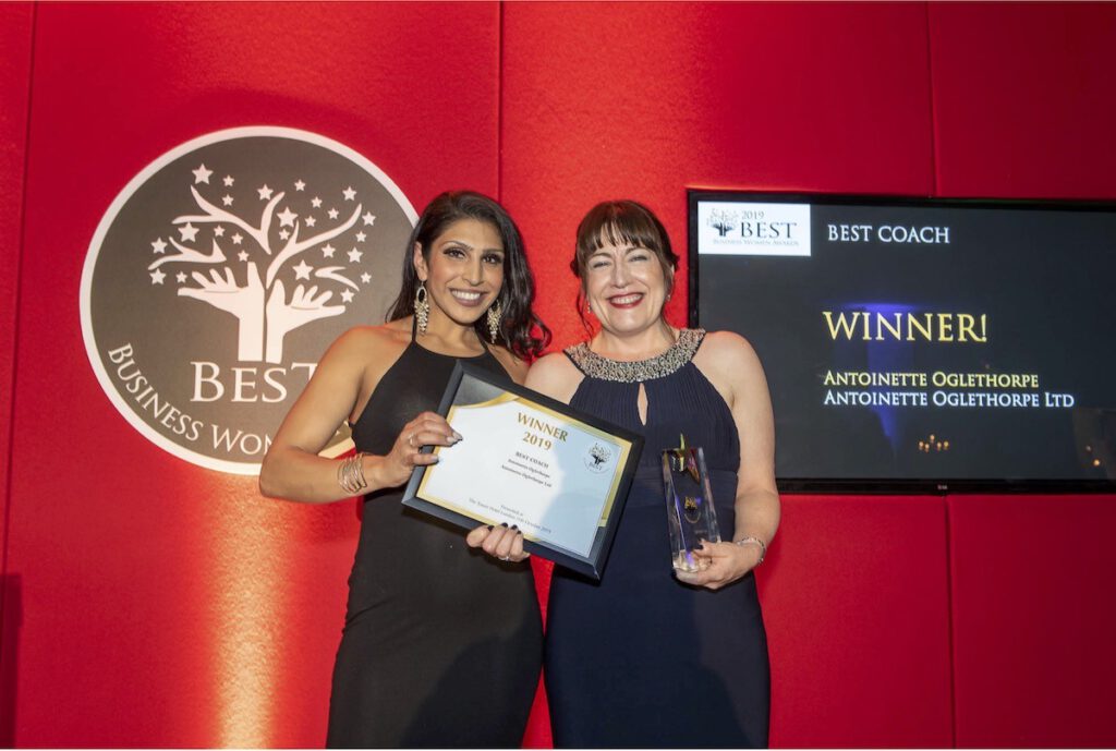 Antoinette Oglethorpe wins Best Coach at the Best Business Women Awards 2019.