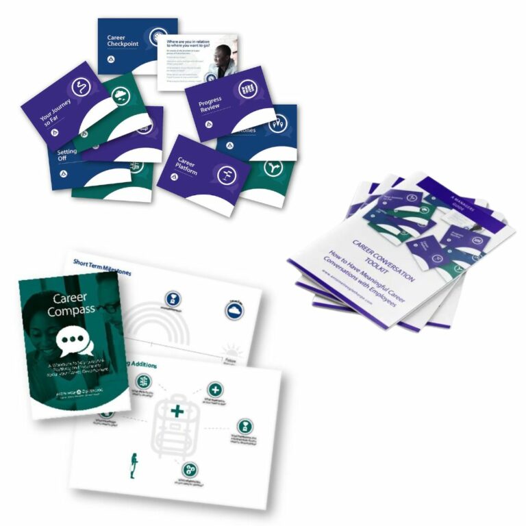 Career Conversations Printed Bundle with pictures of the products Career Conversations Toolkit, Manager's Guide and Career Compass workbook