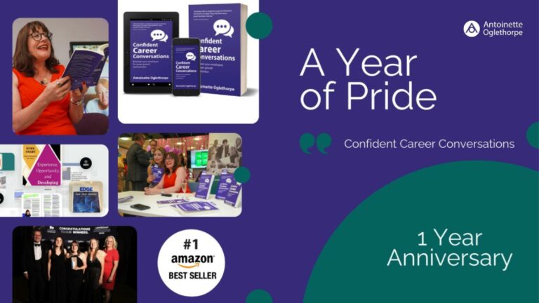 Confident career conversations a year of pride 1 year anniversary banner